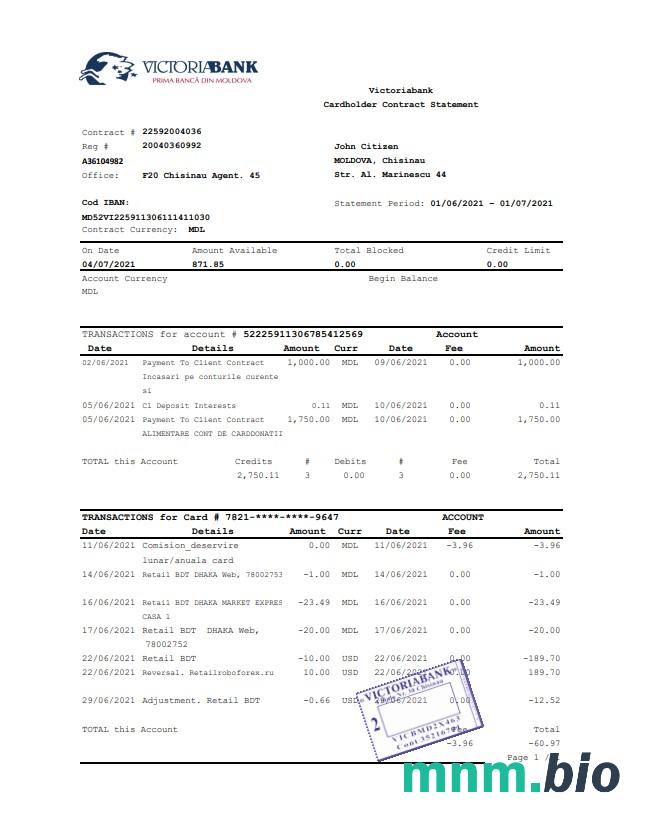 Mołdawia Procredit szablon w formacie excel pdf